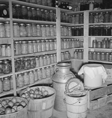 Interior of Mrs. Botner's storage cellar, Nyssa Heights, Malheur County, Oregon, 1939. Creator: Dorothea Lange