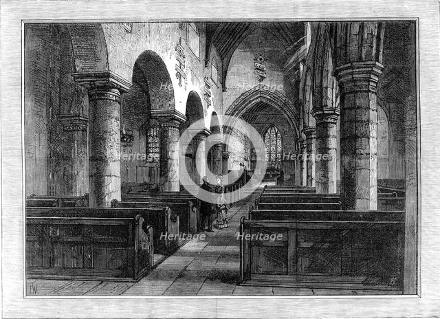 Interior of Newburn Church, where George Stephenson was married, 1881. Creator: Unknown.