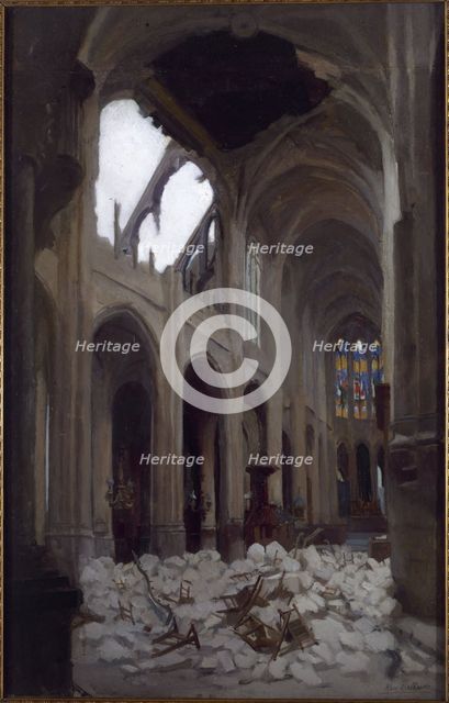 Interior of Saint-Gervais church, after the bombing of Good Friday, March 29, 1918. Creator: Alice Mallaivre.