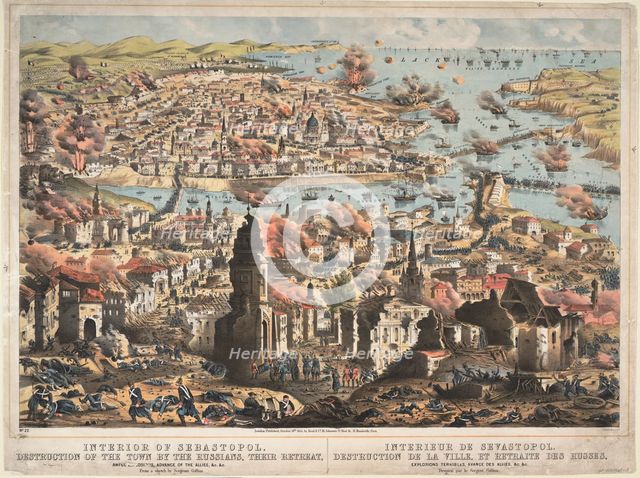 Interior of Sevastopol, destruction of the town by the Russians, their retreat, 1855. Artist: Unknown artillery officer  