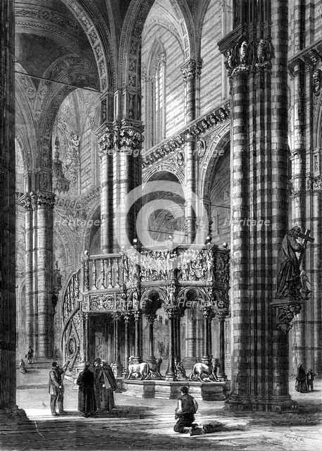 Interior of Sienna Cathedral - the octagon pulpit of white marble, 1860. Creator: Unknown.