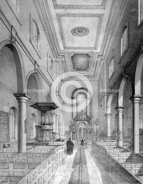 Interior of St Bartholomew-by-the-Exchange, City of London, c1835.                         Artist: Nathaniel Whittock