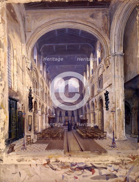 Interior of St Bartholomew's Priory, London, 1880. Artist: John Crowther