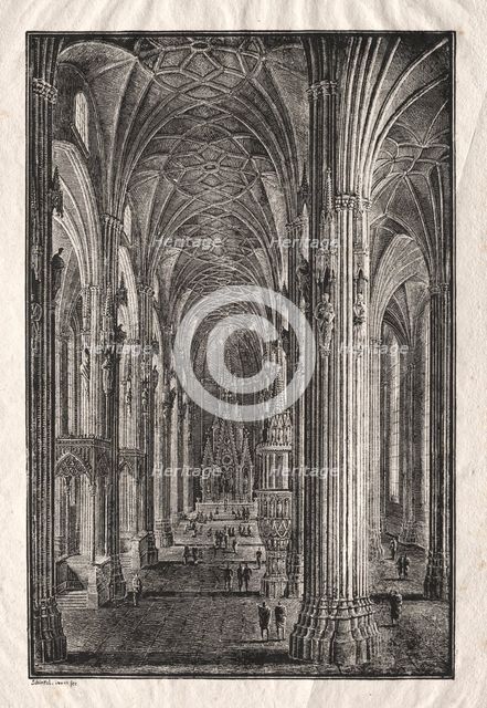 Interior of St. Stephen's Cathedral in Vienna, c. 1810. Creator: Karl Friedrich Schinkel (German, 1781-1841).