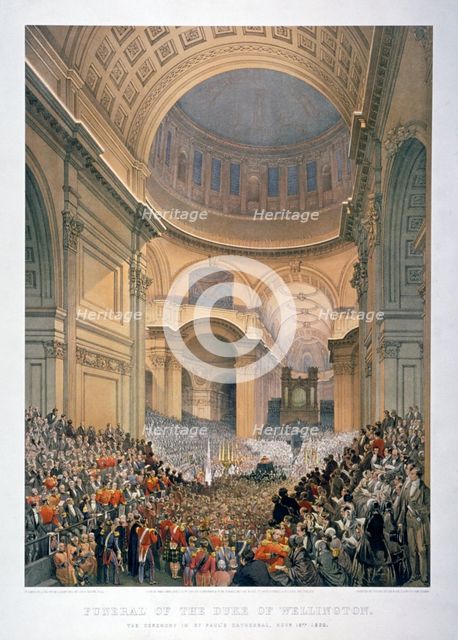 Interior of St Paul's Cathedral during the funeral of the Duke of Wellington, London, 1852 (1853).   Artist: William Simpson