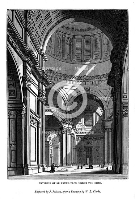 Interior of St Paul's from under the dome, 1843. Artist: J Jackson