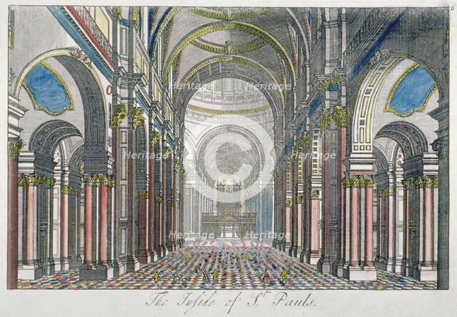 Interior of St Paul's Cathedral, looking east from the nave towards the choir, City of London, 1750. Artist: Benjamin Cole
