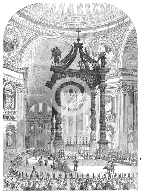 Interior of St. Peter's - the Pope at the Grand Altar, 1850. Creator: Unknown.