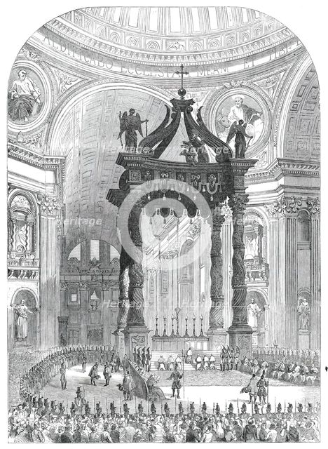 Interior of St. Peter's - the Pope at the Grand Altar, 1850. Creator: Unknown.