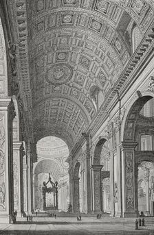 Interior of St Peter's Basilica, Papal States, 1877. Creator: Jules Jean Marie Joseph Huyot