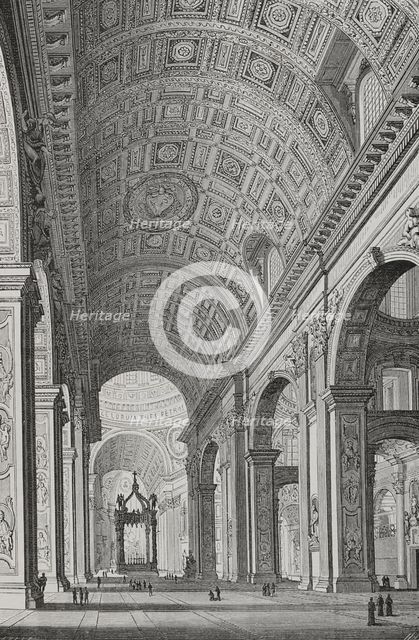 Interior of St Peter's Basilica, Papal States, 1877.  Creator: Jules Jean Marie Joseph Huyot.