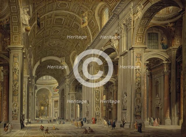 Interior of St Peter's Cathedral in Rome, 1750. Creator: Giovanni Paolo Panini.
