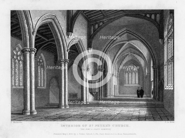 Interior of St Peter's Church, Oxford, 1833.Artist: John Le Keux