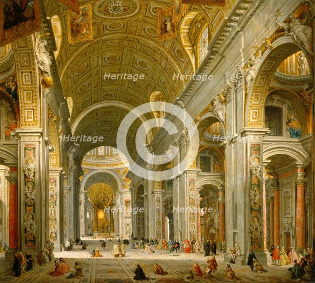 Interior of St. Peter's, Rome, 1750. Creator: Giovanni Paolo Panini.