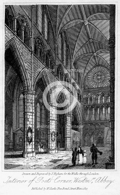 Interior of Poets' Corner, Westminster Abbey, London, 1817.Artist: Thomas Higham