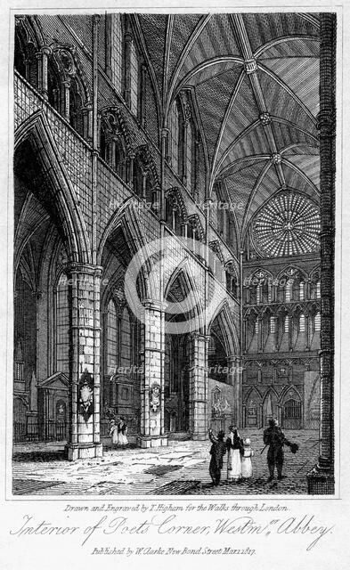 Interior of Poets' Corner, Westminster Abbey, London, 1817.Artist: Thomas Higham