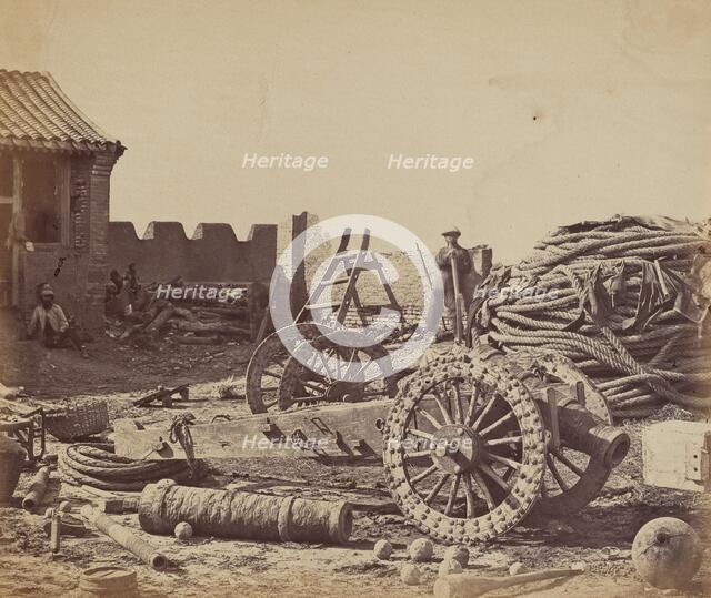 Interior of Pehtang Fort Showing the Magazine and Wooden Gun, August 1, 1860, 1860. Creator: Felice Beato.