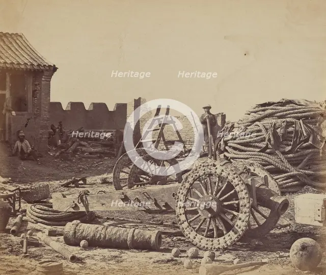 Interior of Pehtang Fort Showing the Magazine and Wooden Gun, August 1, 1860, 1860. Creator: Felice Beato.