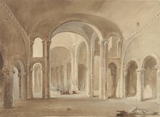 Interior of S. Hilaire at Poitiers, with kneeling figures at confession, 1802-1871. Creator: Alexis Nicolas Noël