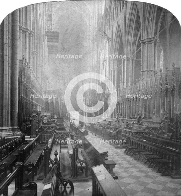 Interior of Westminster Abbey, London, late 19th century.Artist: Underwood & Underwood