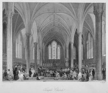 Interior of Temple Church during a service, City of London, 1860. Artist: Harden Sidney Melville