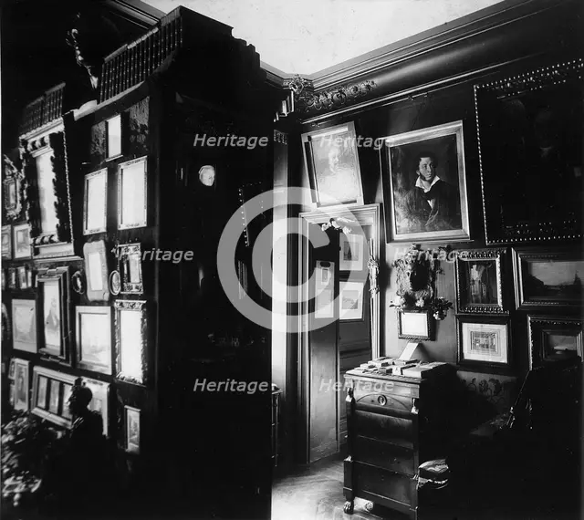 Interior of the Museum of the author and Historian Alexander Onegin in Paris, 1920s.  Artist: Anon