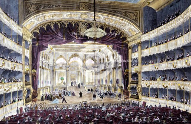 Interior of the National Opera Theatre of Madrid, built on the site occupied by the old Coliseum …