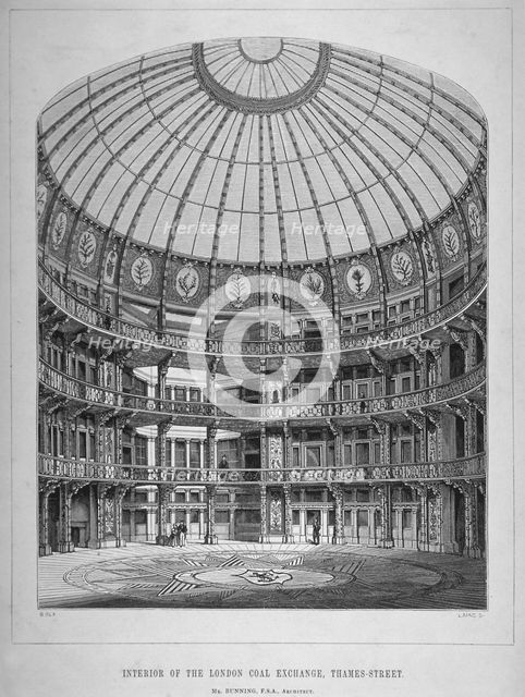 Interior of the New Coal Exchange, Lower Thames Street, City of London, 1849. Artist: Laing