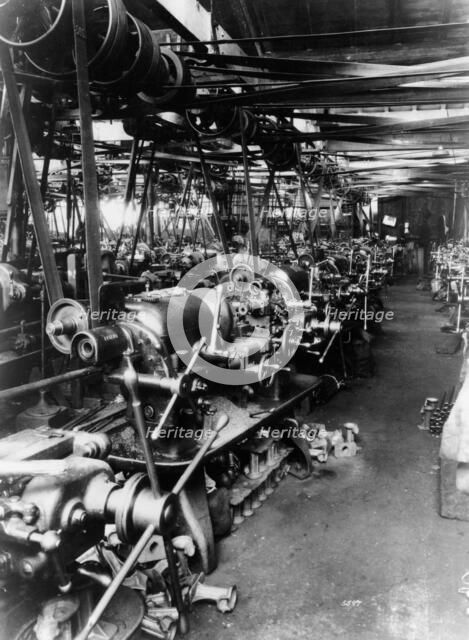 Interior of the Norton factory, showing the production line, 1929. Artist: Unknown