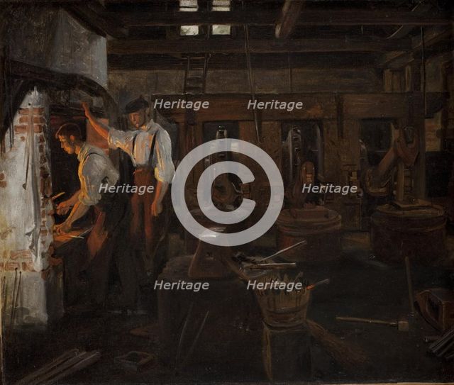 Interior of the old workshop at Hellebæk, 1859. Creator: Constantin Hansen.