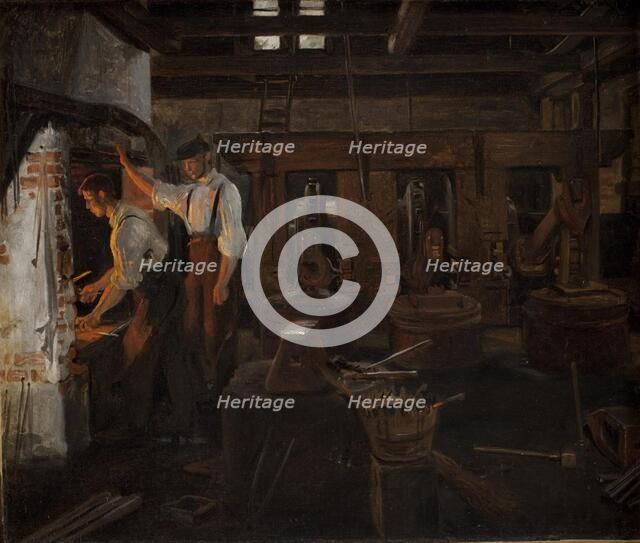 Interior of the old workshop at Hellebæk, 1859. Creator: Constantin Hansen.