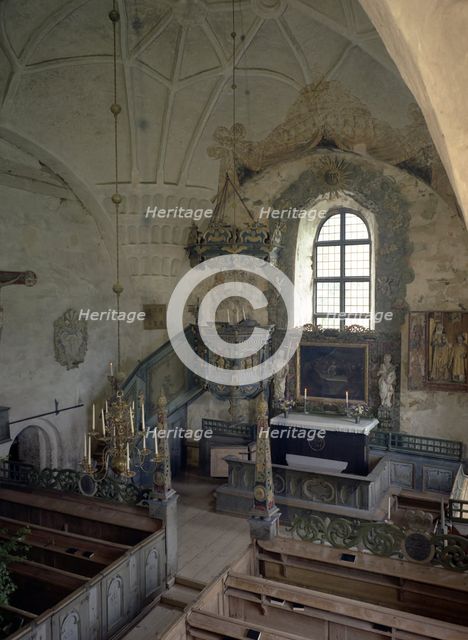 Interior of the old church of Trönö, province of Hälsingland, Sweden. Creator: Göran Algård.