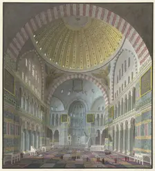 Interior of the Aya Sophia with kneeling and standing Turks, 1821-1847. Creator: Prosper Georges Antoine Marilhat