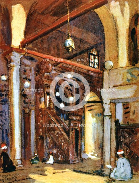 Interior of the al-Mu'ayyad Mosque, Cairo, Egypt, 1928. Artist: Louis Cabanes