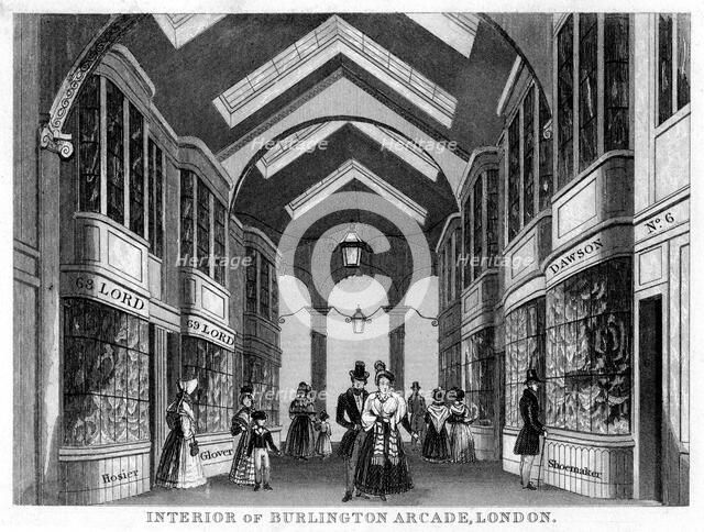 Interior of the Burlington Arcade, Westminster, London, 19th century. Creator: Unknown.