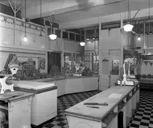 Interior of the Butchery Department, Barnsley Co-op, South Yorkshire, 1956. Creator: Michael Walters