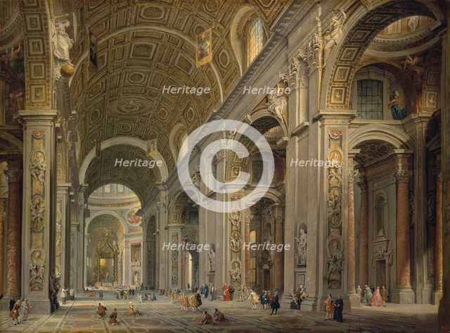 Interior of the Basilica of Saint Peter in Rome', 1750s. Creator: Pannini (Panini), Giovanni Paolo (1691-1765).