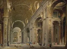 Interior of the Basilica of Saint Peter in Rome 1750s. Creator: Pannini (Panini), Giovanni Paolo (1691-1765)