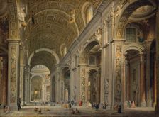 Interior of the Basilica of Saint Peter in Rome 1750s. Creator: Pannini (Panini), Giovanni Paolo (1691-1765)