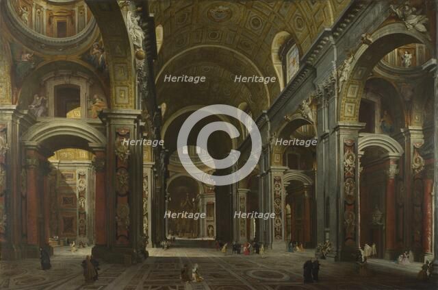 Interior of the Basilica of Saint Peter in Rome, before 1742. Artist: Panini, Giovanni Paolo (1691-1765)