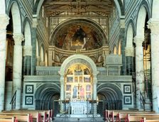 Interior of the Basilica of San Miniato al Monte, Florence, Italy. Creator: Peter Thompson