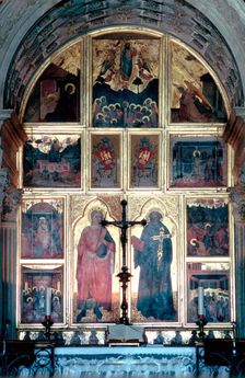 Interior of the Basilica of San Miniato al Monte, Florence, Italy. Creator: Peter Thompson