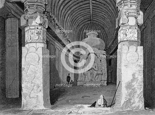 'Interior of the Bisma Kurm, Caves of Ellora', 1834. Creator: George Cattermole.
