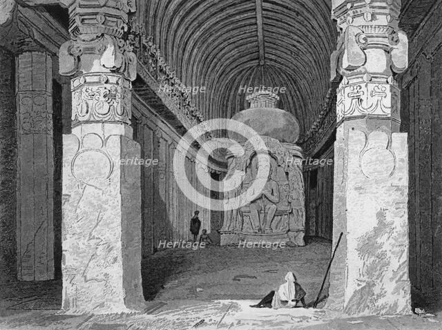 'Interior of the Bisma Kurm, Caves of Ellora', 1834. Creator: George Cattermole.