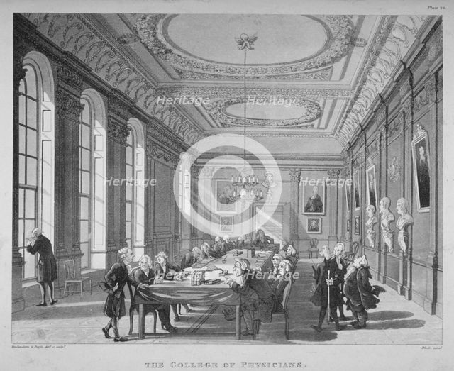 Interior of the boardroom with board members, College of Physicians, City of London, 1808. Artist: Augustus Charles Pugin