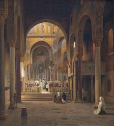 Interior of the Capella Palatina in Palermo, Italy, 1842. Creator: Martinus Rorbye