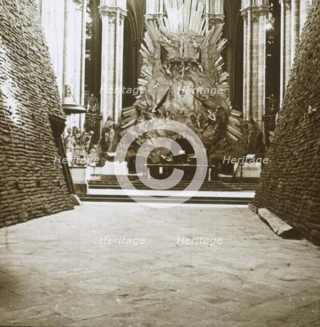 Interior of the cathedral, Amiens, northern France, c1914-c1918. Artist: Unknown.