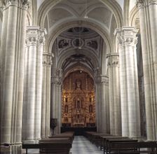 Interior of the Cathedral of Baeza, view of the main nave and altar