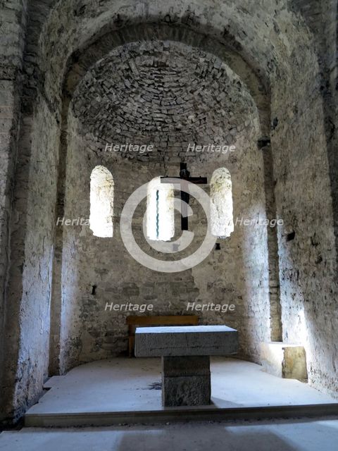 Interior of the Church of the Monastery of Sant Pere de Graudescaldes in the foothills of the Bus…
