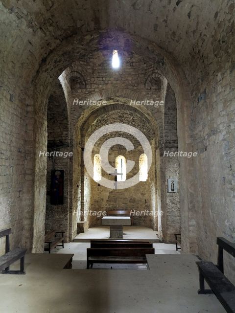 Interior of the Church of the Monastery of Sant Pere de Graudescaldes in the foothills of the Bus…